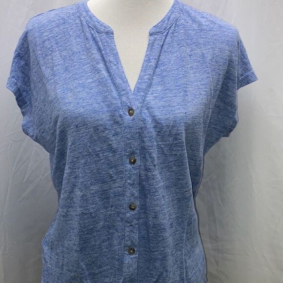 Tommy Bahama Linnea Linen Tie Front Camp Shirt S/S Sz XS Blue - Picture 3 of 9